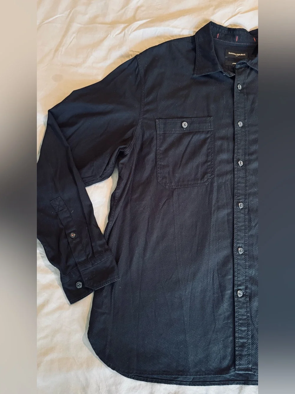 BANANA REPUBLIC Textured Mens Standard Fit Black Long-Sleeve Button-Down Shirt